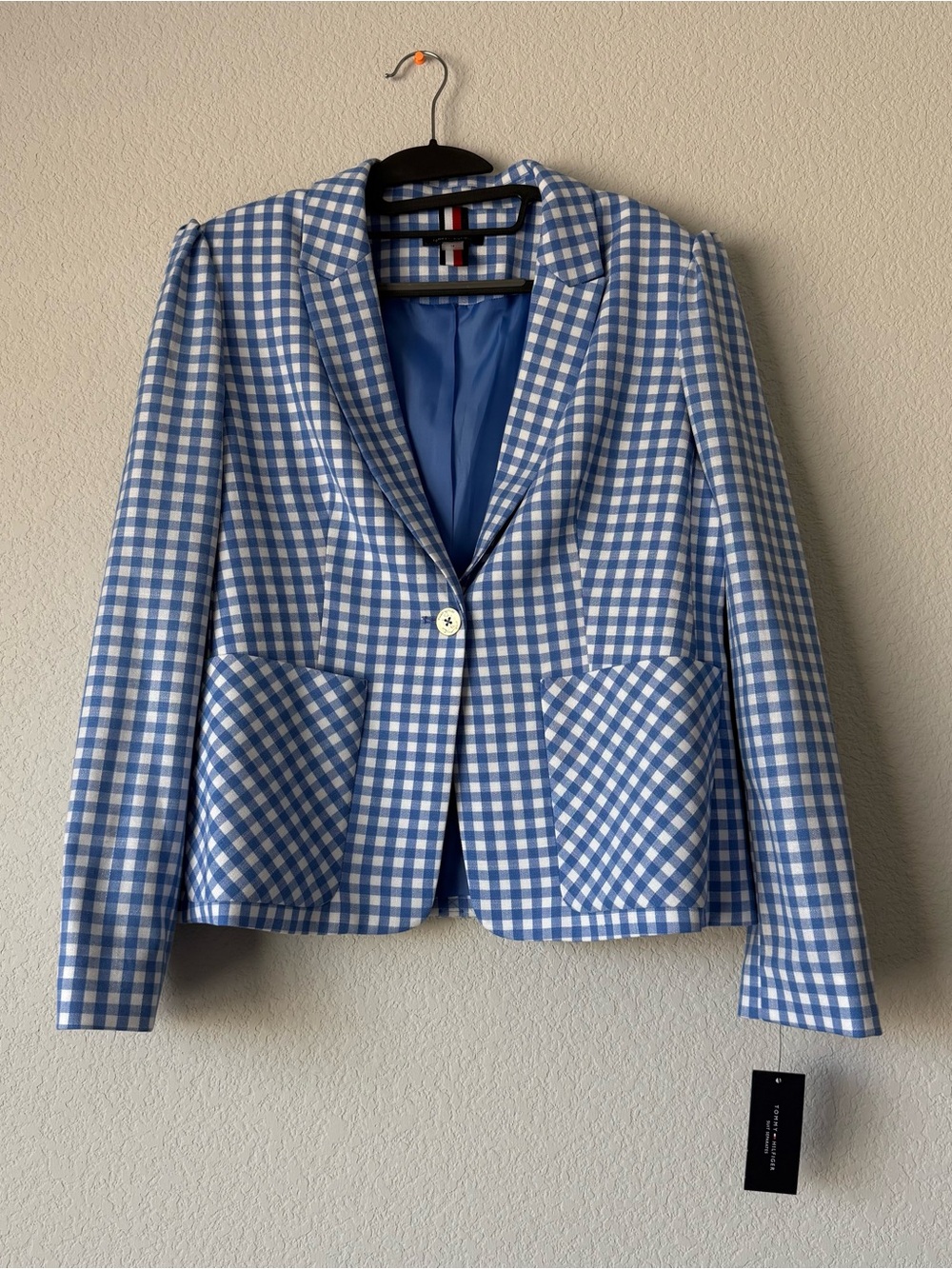 Tommy Hilfiger Blue and White Gingham Women's Blazer